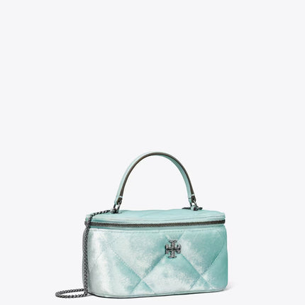 Tory Burch Women's Kira Pavé Logo Velvet Diamond Quilt Vanity Case Geyser