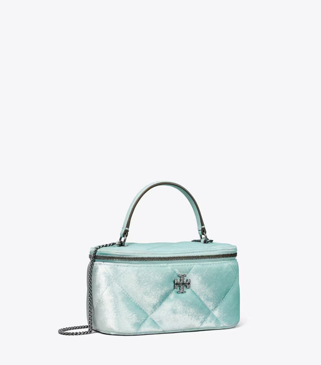 Tory Burch Women's Kira Pavé Logo Velvet Diamond Quilt Vanity Case Geyser