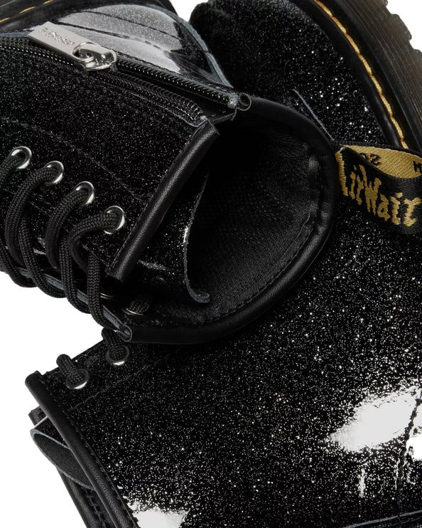 Dr. Martens Girl Junior 1460 Glitter Patent Leather Boots Black & Silver - Nebula Glitter