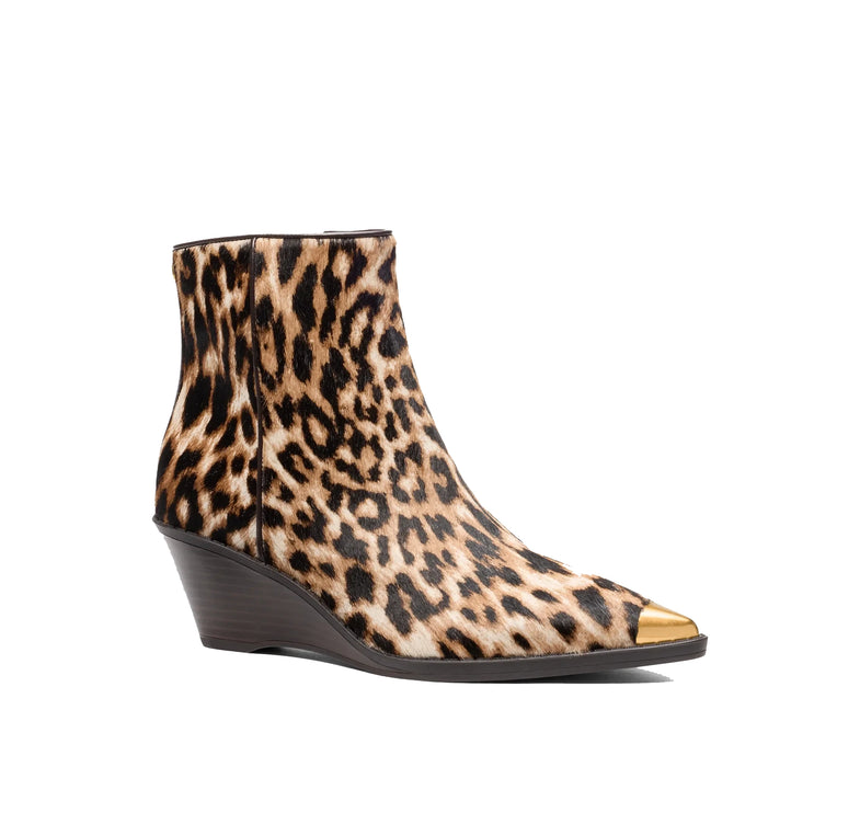 Michael Kors Women's Austin Leopard Print Calf Hair Wedge Boot Dark Camel Multi
