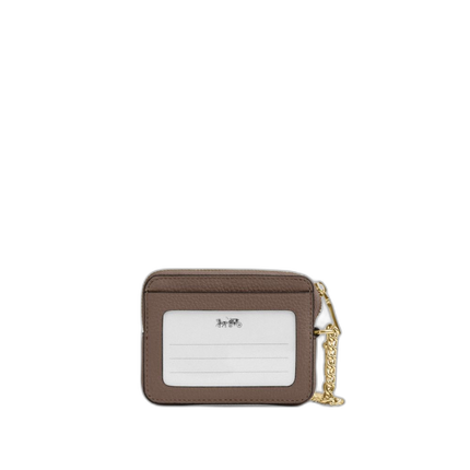 Coach Women's Zip Card Case Gold/Dark Stone
