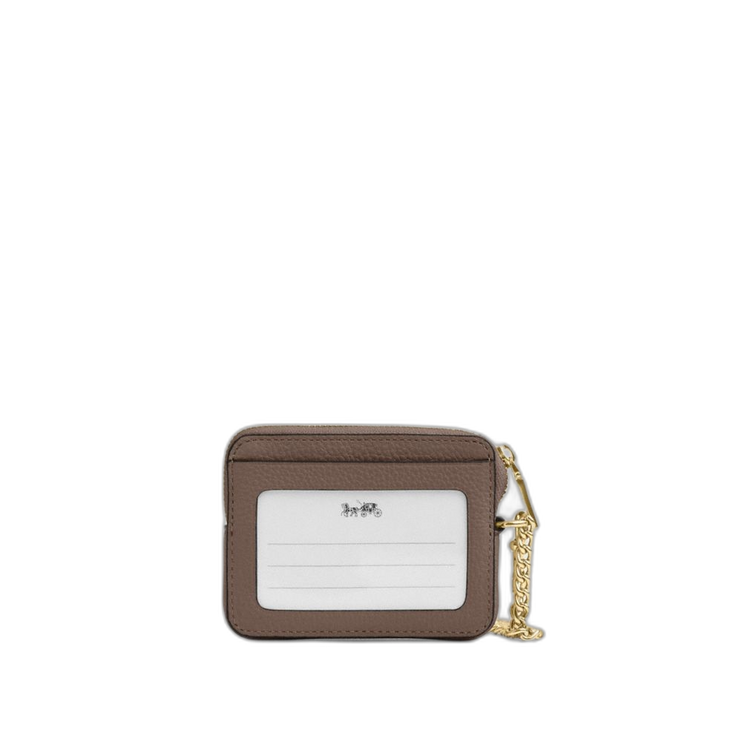 Coach Women's Zip Card Case Gold/Dark Stone