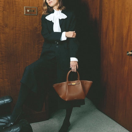 DeMellier London Women's The Midi New York Tan Small Grain Ecru Stitching