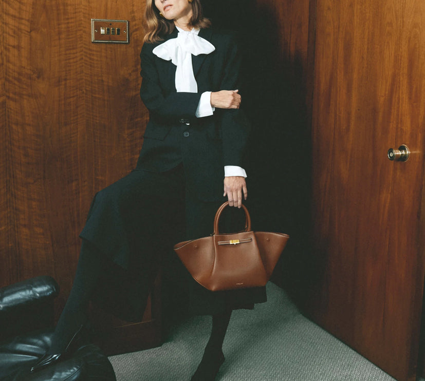 DeMellier London Women's The Midi New York Tan Small Grain Ecru Stitching