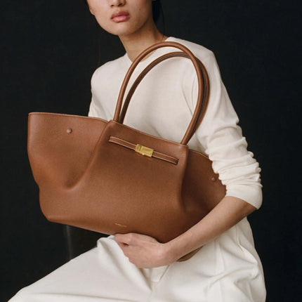 DeMellier London Women's The New York Tan Small Grain Ecru Stitching