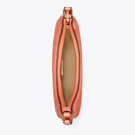 Tory Burch Women's T Monogram Leather Crescent Bag Coral Crush