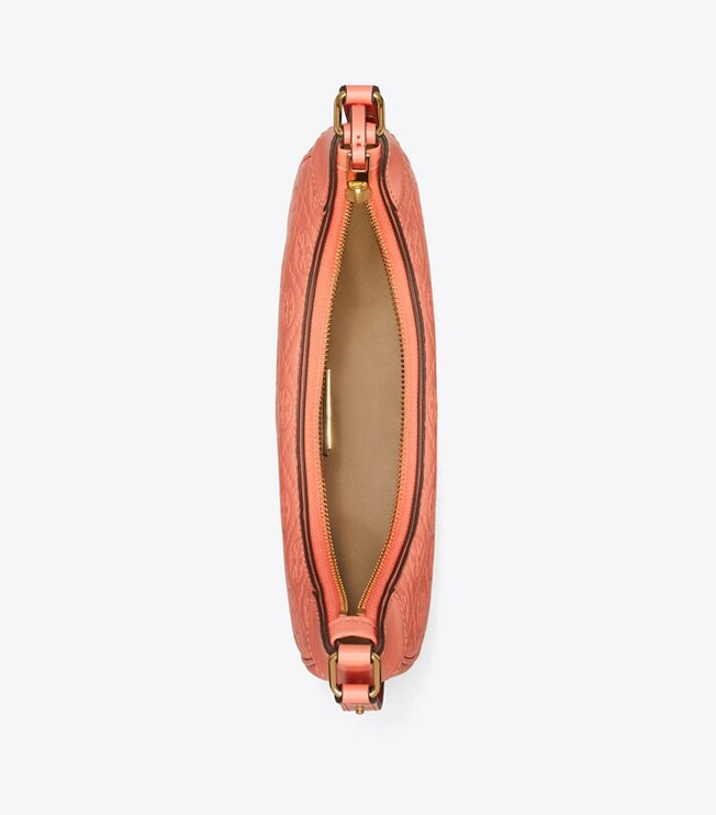 Tory Burch Women's T Monogram Leather Crescent Bag Coral Crush
