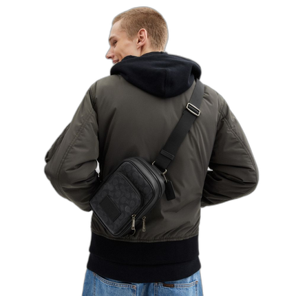 Coach Unisex Racer Sling Pack In Signature Canvas Gunmetal/Charcoal/Black