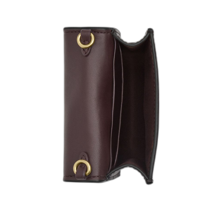 Coach Women's Mini Wallet On A Chain In Signature Canvas Gold/Walnut/Black