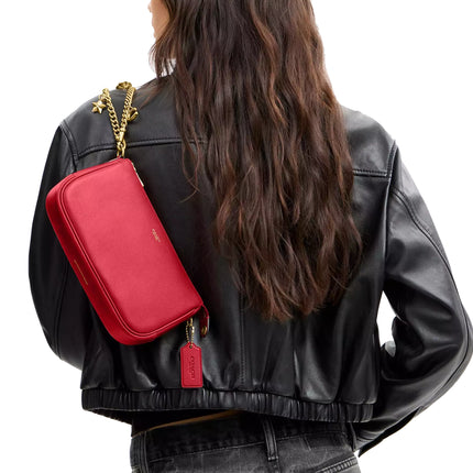 Coach Women's Plaza Bag With Charm Chain Strap Brass/Scarlet