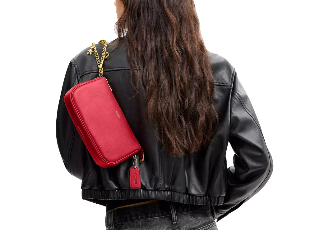 Coach Women's Plaza Bag With Charm Chain Strap Brass/Scarlet