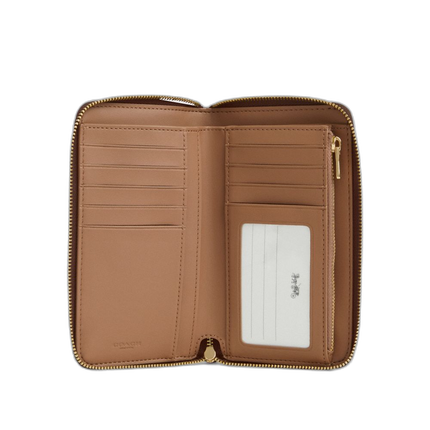 Coach Women's Medium Id Zip Wallet In Signature Canvas Gold/Tan/Brown