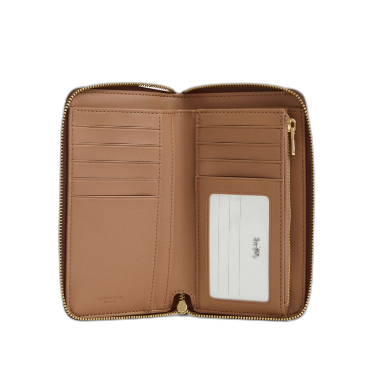 Coach Women's Medium Id Zip Wallet In Signature Canvas Gold/Tan/Brown