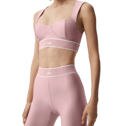 alo Women's Airlift Alignment Bra Vintage Pink/White