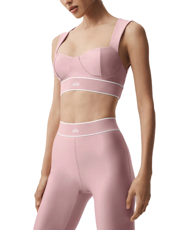 alo Women's Airlift Alignment Bra Vintage Pink/White