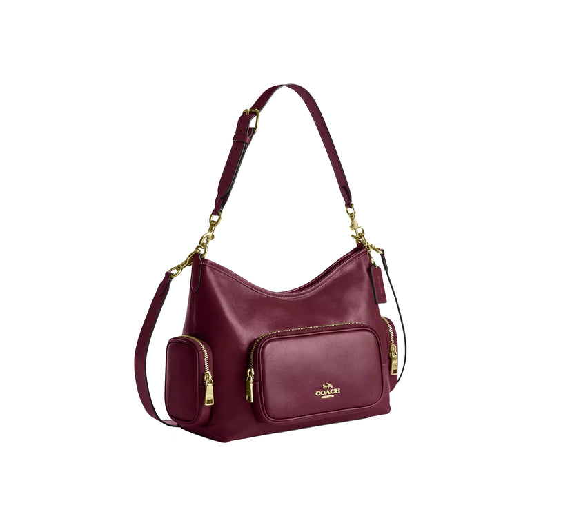 Coach Women's Laurel Shoulder Bag With Pockets Gold/Dark Cherry
