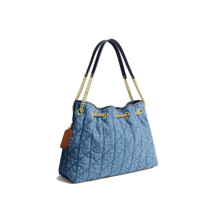 Coach Women's Evelyn Shoulder Bag In Regenerative Cotton With Quilting Gold/Indigo