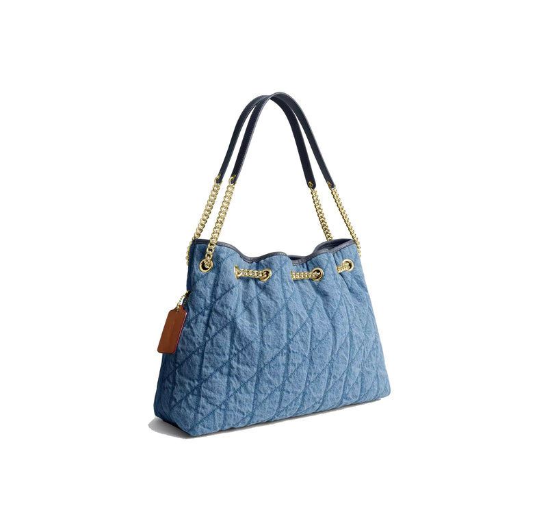 Coach Women's Evelyn Shoulder Bag In Regenerative Cotton With Quilting Gold/Indigo
