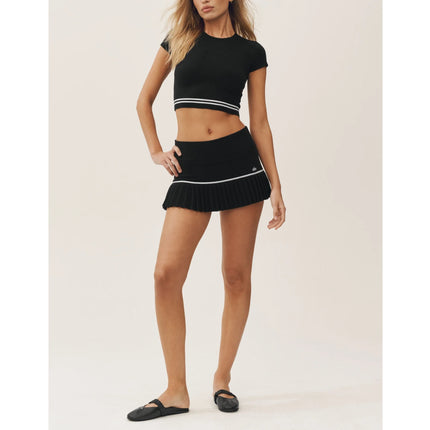 alo Women's Cotton Cashmere My Serve Short Sleeve Black/White