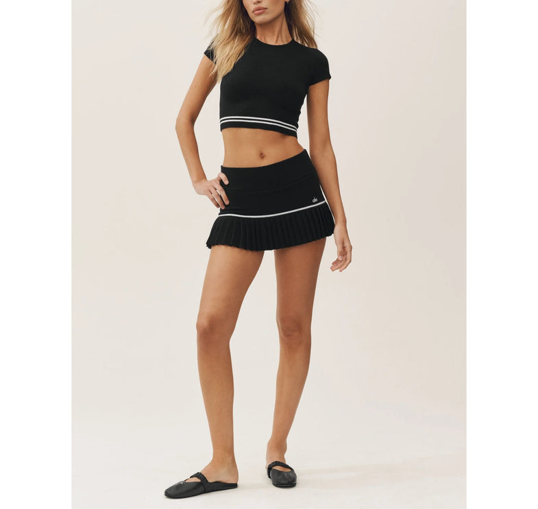 alo Women's Cotton Cashmere My Serve Short Sleeve Black/White