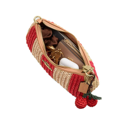 Coach Women's Teri Shoulder Bag With Stripes And Charm Gold/Red/Tan