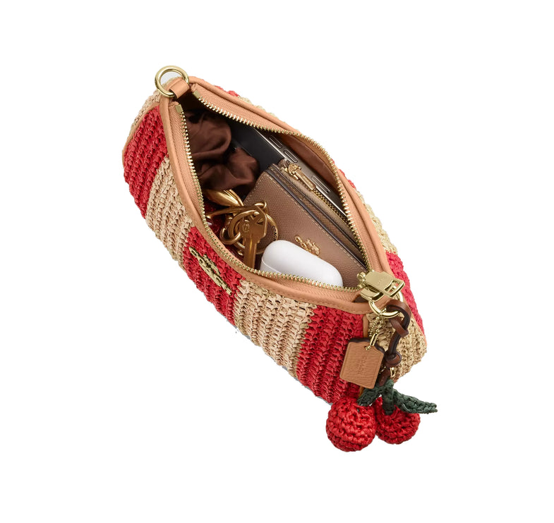 Coach Women's Teri Shoulder Bag With Stripes And Charm Gold/Red/Tan