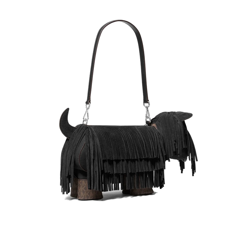 Michael Kors Women's Scottie Dog Small Suede Shoulder Bag Silver/Black