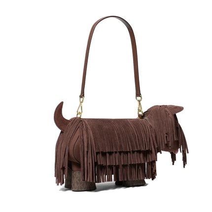 Michael Kors Women's Scottie Dog Small Suede Shoulder Bag Nutmeg