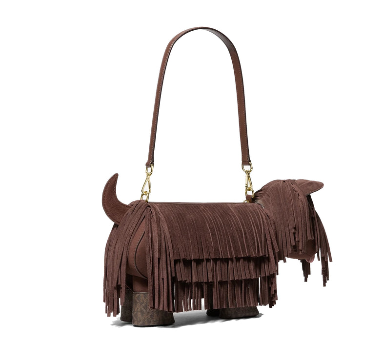 Michael Kors Women's Scottie Dog Small Suede Shoulder Bag Nutmeg