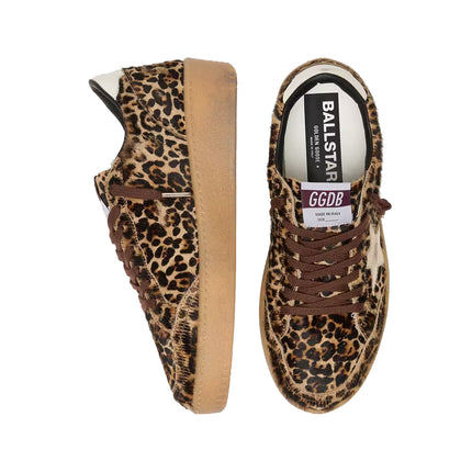 Golden Goose Women's Women's Ball Star in Leopard Print Pony Skin with Platinum Leather Star and White