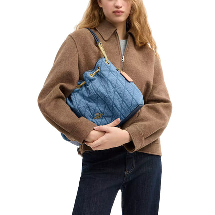 Coach Women's Evelyn Shoulder Bag In Regenerative Cotton With Quilting Gold/Indigo