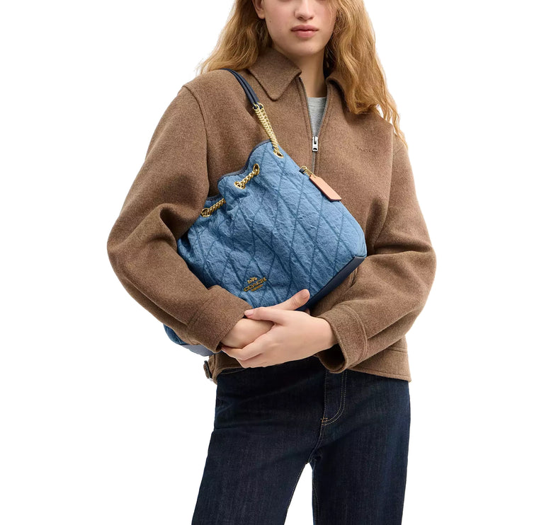 Coach Women's Evelyn Shoulder Bag In Regenerative Cotton With Quilting Gold/Indigo