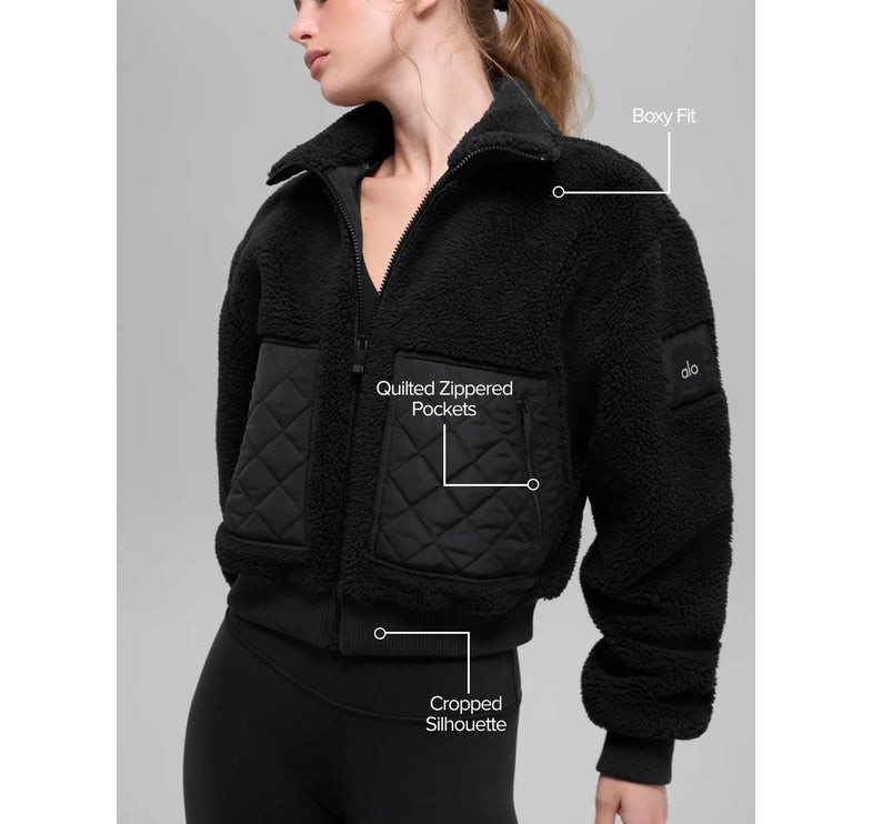 alo Women's Sherpa Edge Bomber Black