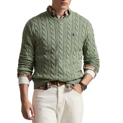 Polo Ralph Lauren Men's Cable-Knit Cotton Sweater Fern Green Heather