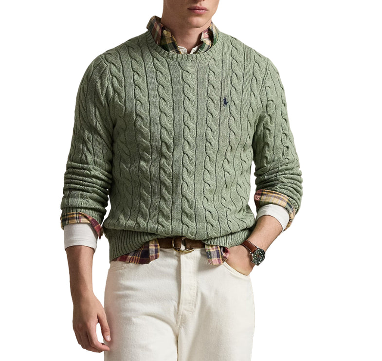 Polo Ralph Lauren Men's Cable-Knit Cotton Sweater Fern Green Heather
