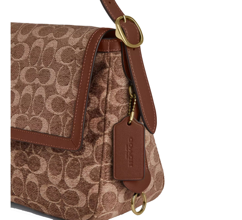 Coach Women's Etta Flap Bag In Signature Chenille Gold/Light Khaki/Vintage Brown
