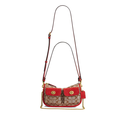 Coach Women's Twin Turnlock Waverly Bag In Signature Jacquard Brass/Poppy Signature