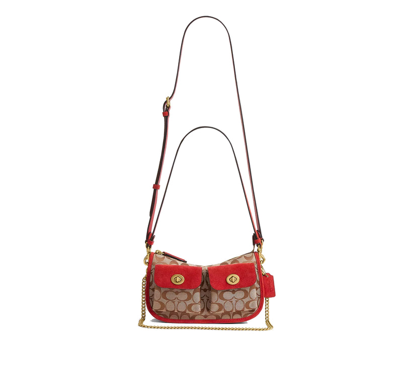 Coach Women's Twin Turnlock Waverly Bag In Signature Jacquard Brass/Poppy Signature