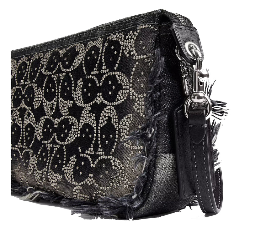 Coach Women's Plaza Bag In Regenerative Cotton Denim With Loved Crystal Signature Silver/Black