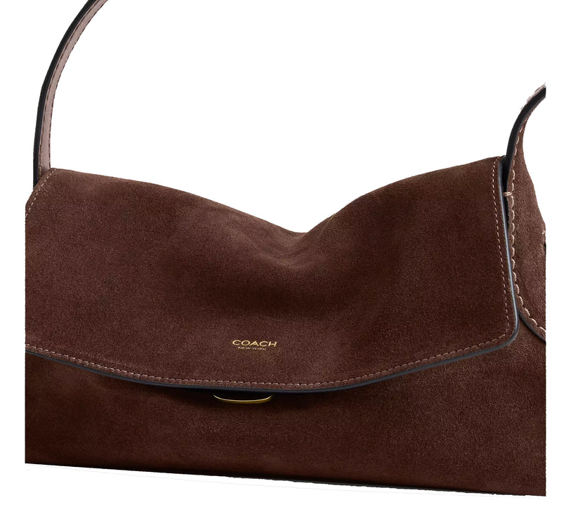 Coach Women's Chelsea Shoulder Bag 26 Suede/Brass/Dark Chocolate