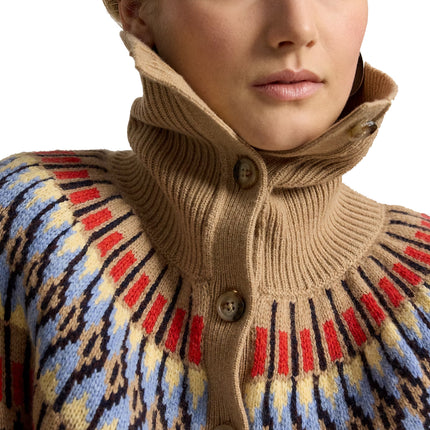 Polo Ralph Lauren Women's Geo-Motif Wool-Cashmere Cardigan Camel Multi