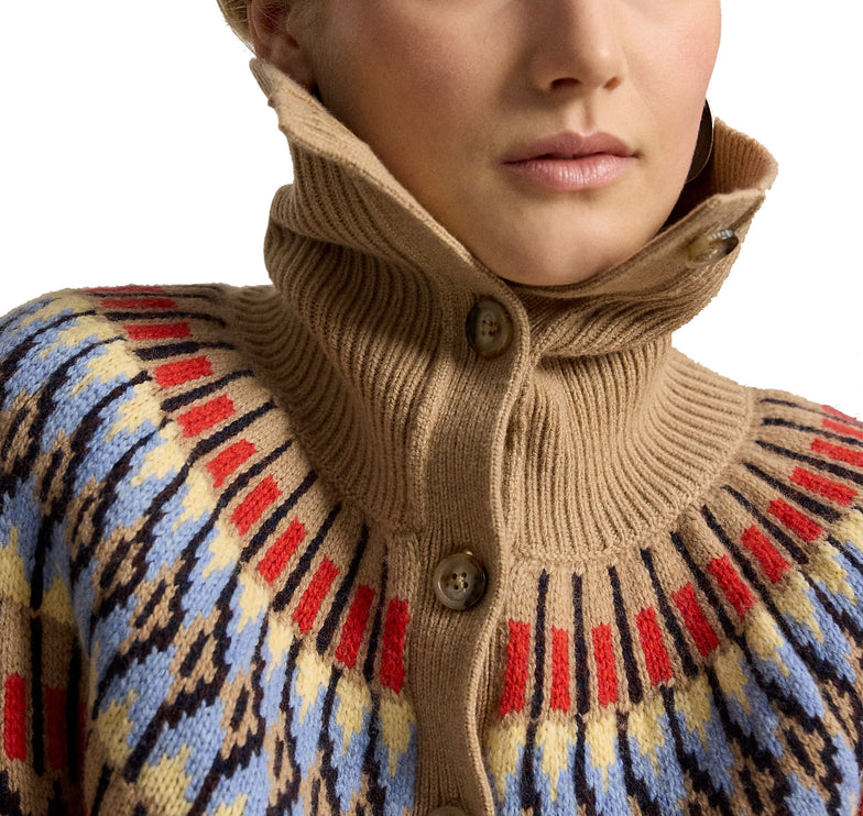 Polo Ralph Lauren Women's Geo-Motif Wool-Cashmere Cardigan Camel Multi