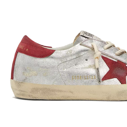 Golden Goose Women's Super-Star LTD in Metallic Silver Leather with Red Suede Star