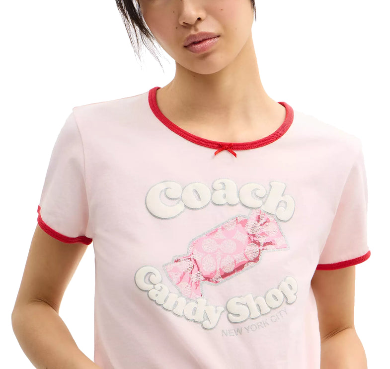 Coach Women's Candy Shop Scoop Neck T-Shirt Pink/Multi