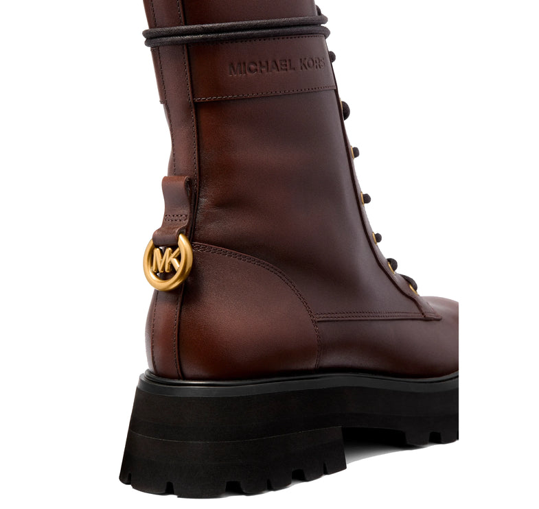 Michael Kors Women's Caleb Burnished Leather Combat Boot Luggage