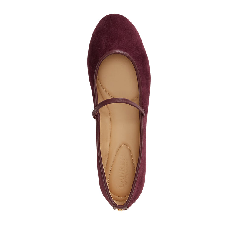 Polo Ralph Lauren Women's Jayna Nappa-Trim Suede Mary Jane Flat Dark Garnet