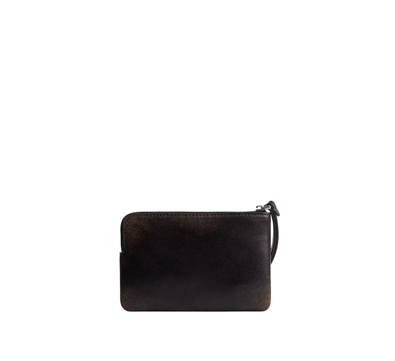 Coach Women's Corner Zip Wristlet In Loved Leather Silver/Black Brown
