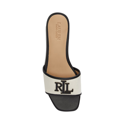 Polo Ralph Lauren Women's Everley Leather-Trim Canvas Slide Sandal Natural/Black