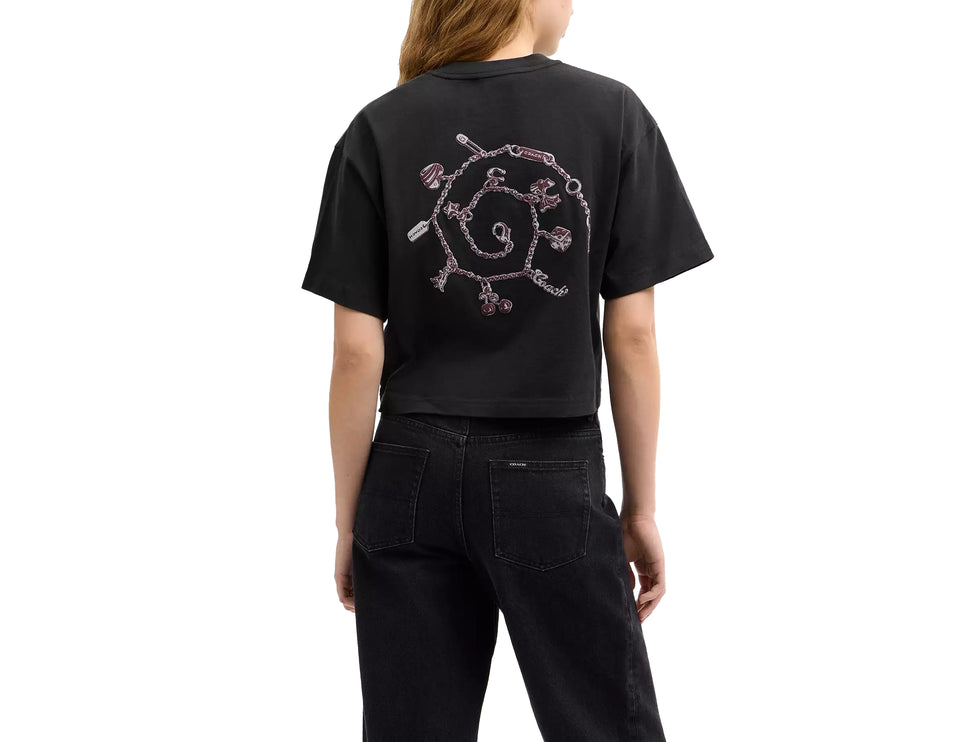 Coach Women's Charms Cropped T-Shirt In Organic Cotton Washed Black