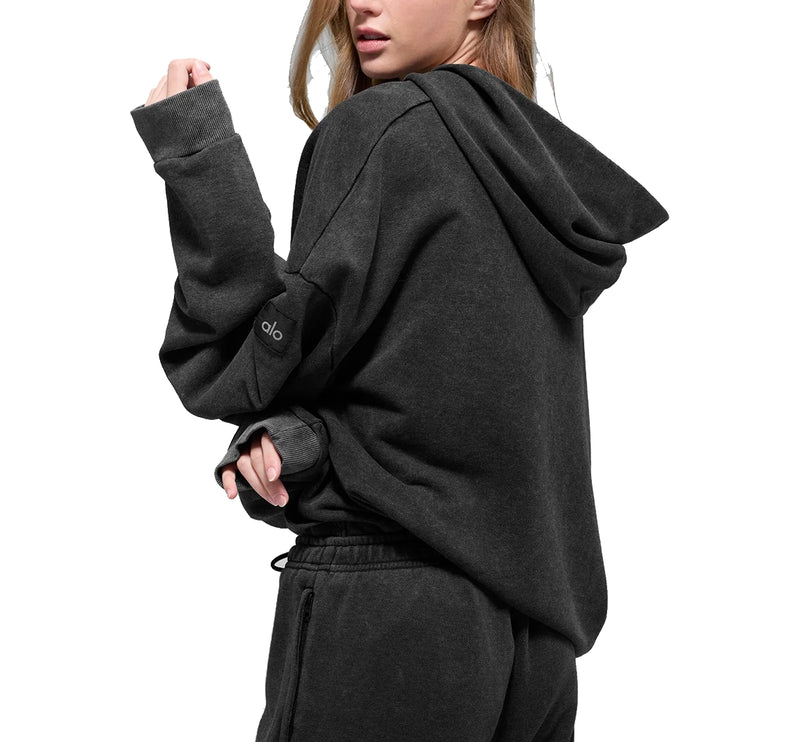 alo Women's Chill Vintage Wash Hoodie Black Wash